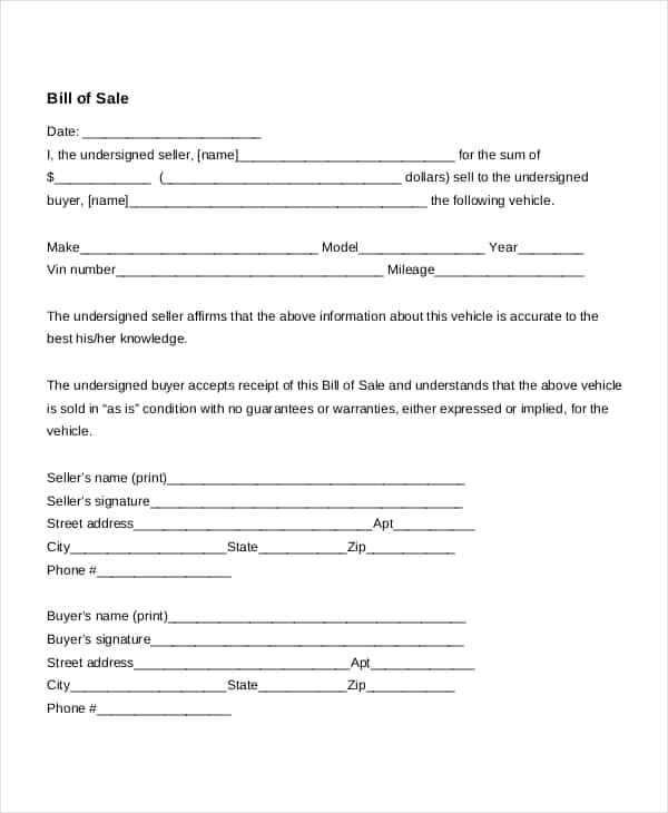 Auto Bill Of Sale Template And Free Vehicle Bill Of Sales Template