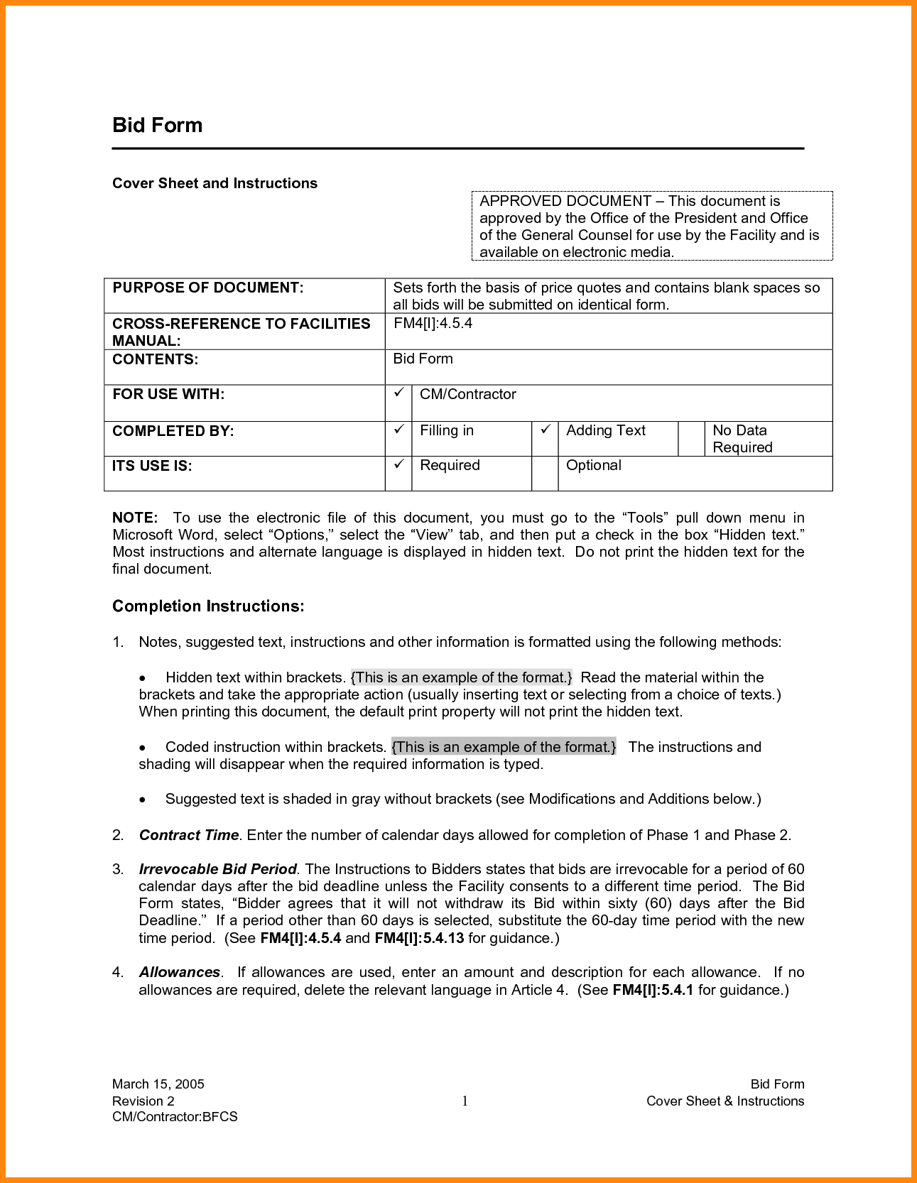 Bid Form Template And Free Printable Job Bid Sheets