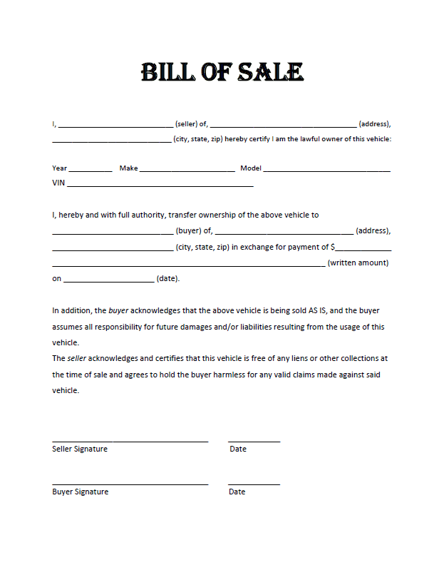 Bill Of Sale Car Template Illinois And Vehicle Bill Of Sale Template Kentucky