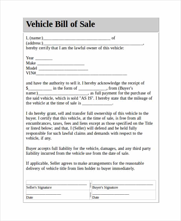 Bill Of Sale Template Watercraft And Washington Bill Of Sale Salvage