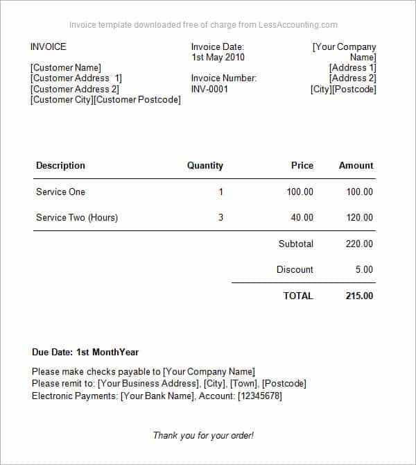 Blank Invoice Template And Business Invoice Examples
