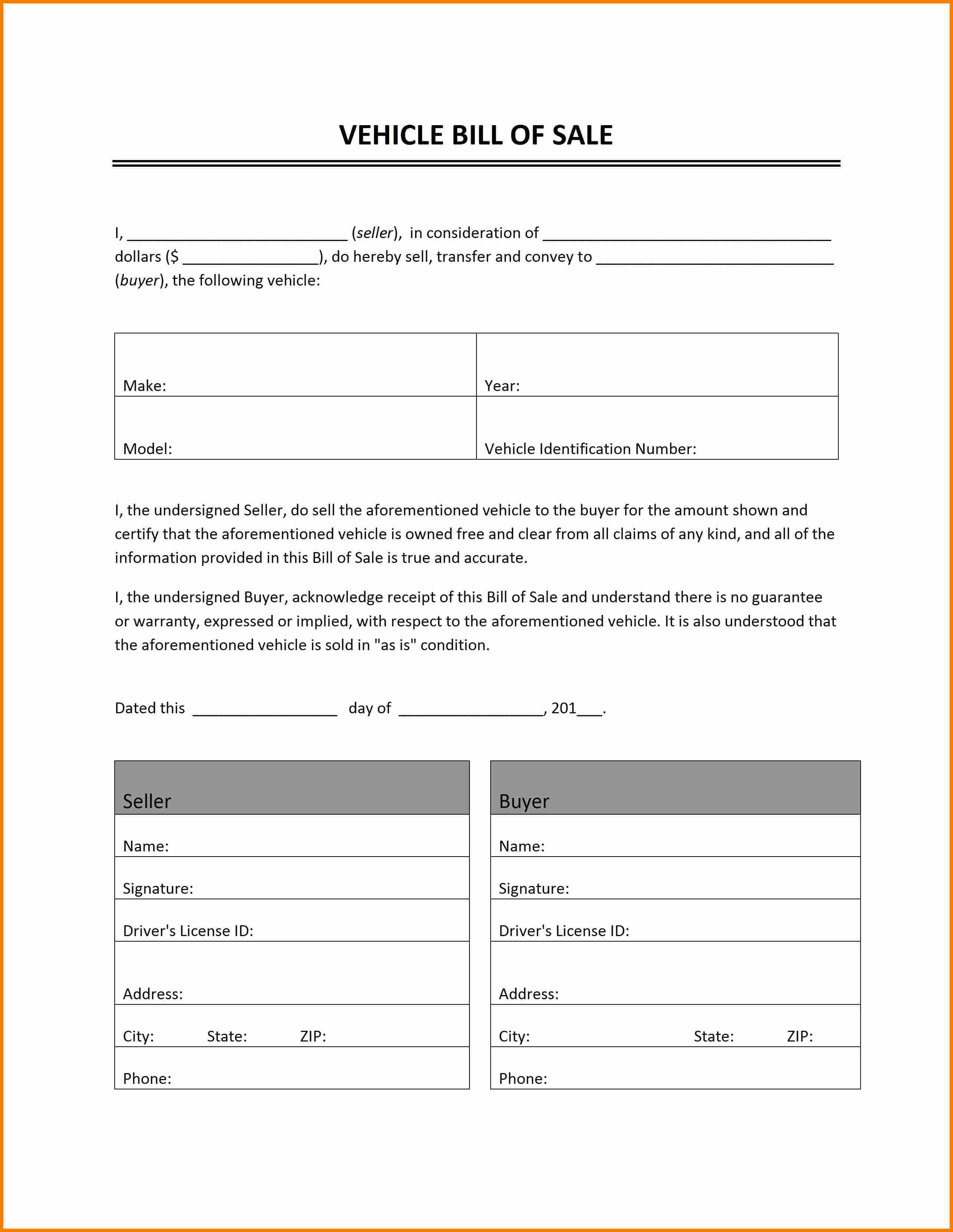 Colorado Used Car Bill Of Sale Template And Bill Of Sale For Car
