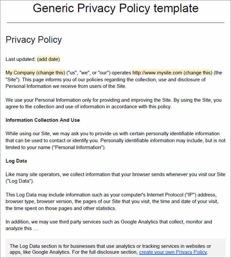 Company Privacy Policy Example And Privacy Policy For Websites