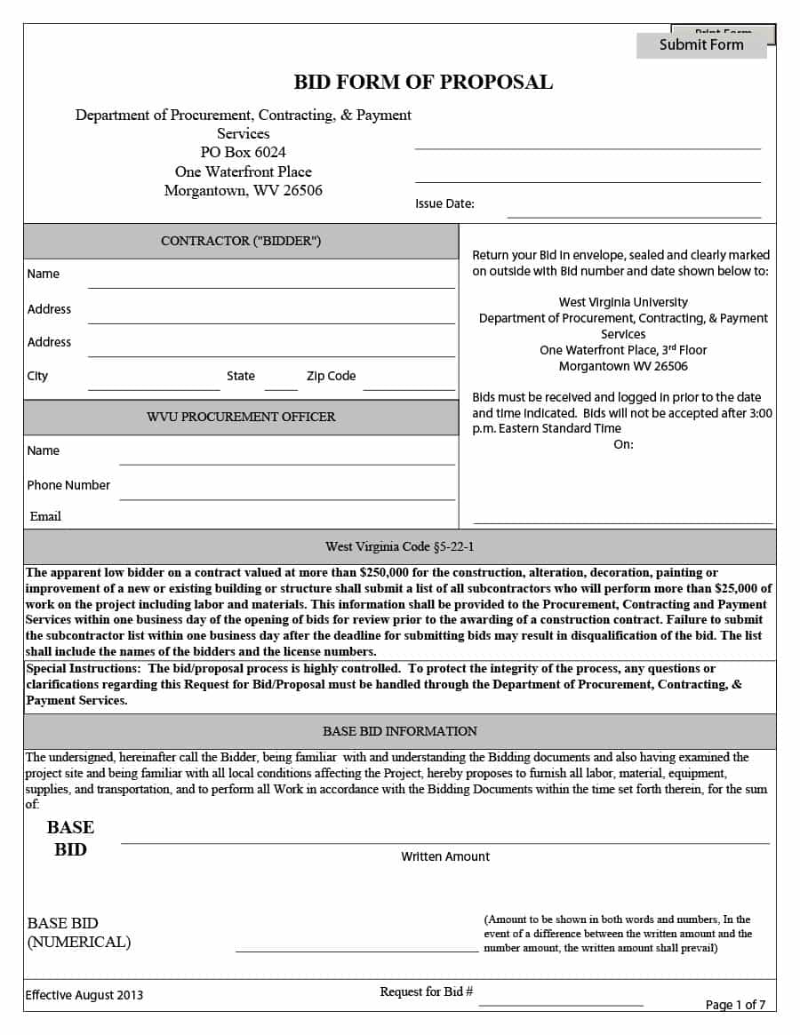 Electrical Contractor Bid Sheet Template And Construction Bid Forms Free Printable