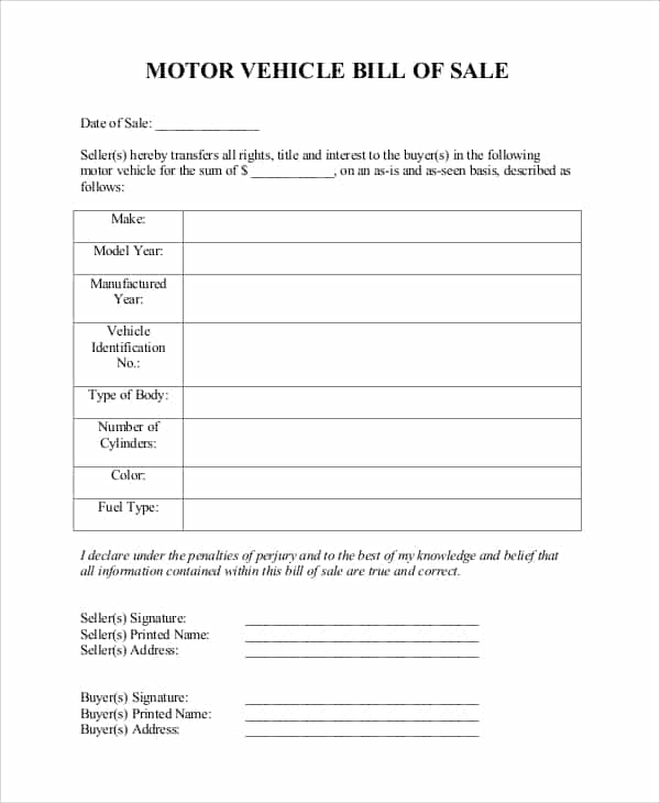 Example Bill Of Sale For Used Motorcycle And Motorcycle Bill Of Sale Printable