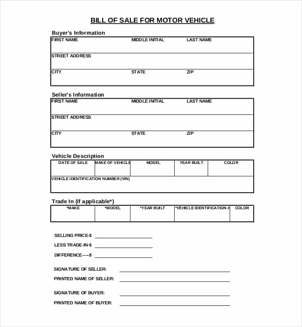 Example Of Bill Of Sale For Motorcycle And Free Printable Bill Of Sale