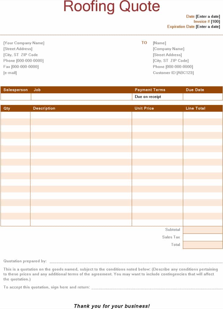 Flat Roof Estimate Template And Roofing Estimate Invoice Template