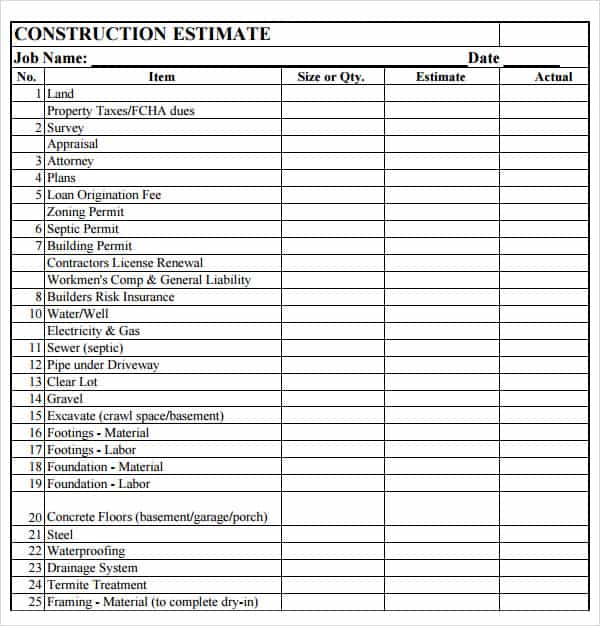 Free Excel Construction Templates And Construction Estimating Takeoff Template