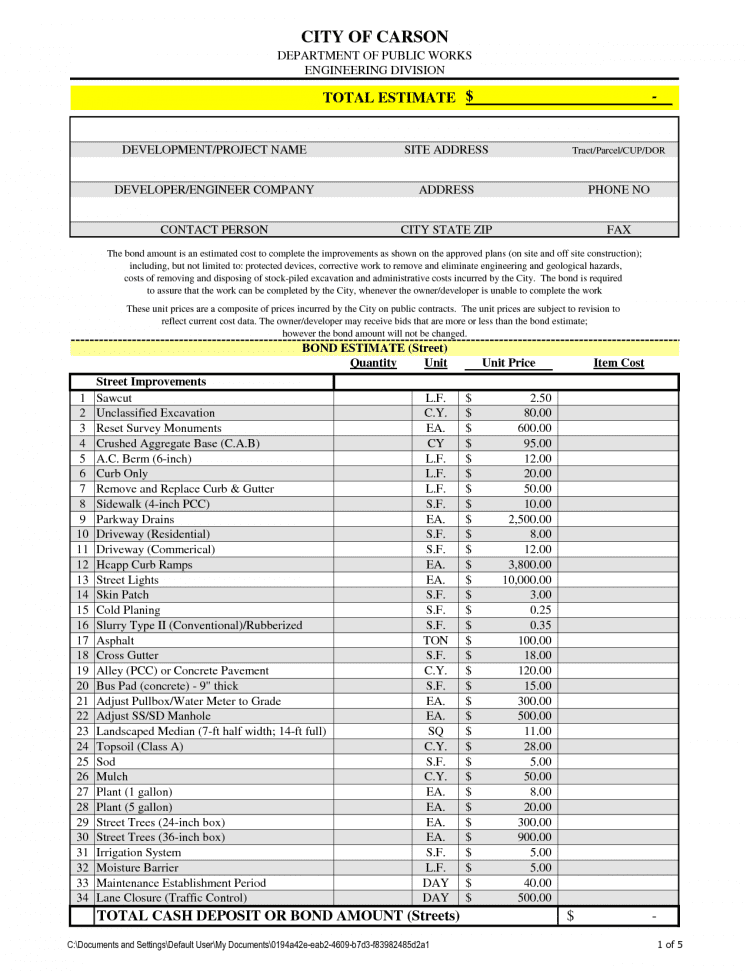 Free Printable Estimate Forms For Contractors And Home Repair Estimate Template