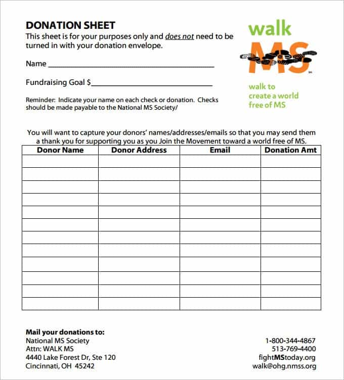 Free Printable Pledge Sheets And Pledge Sheets For Fundraising