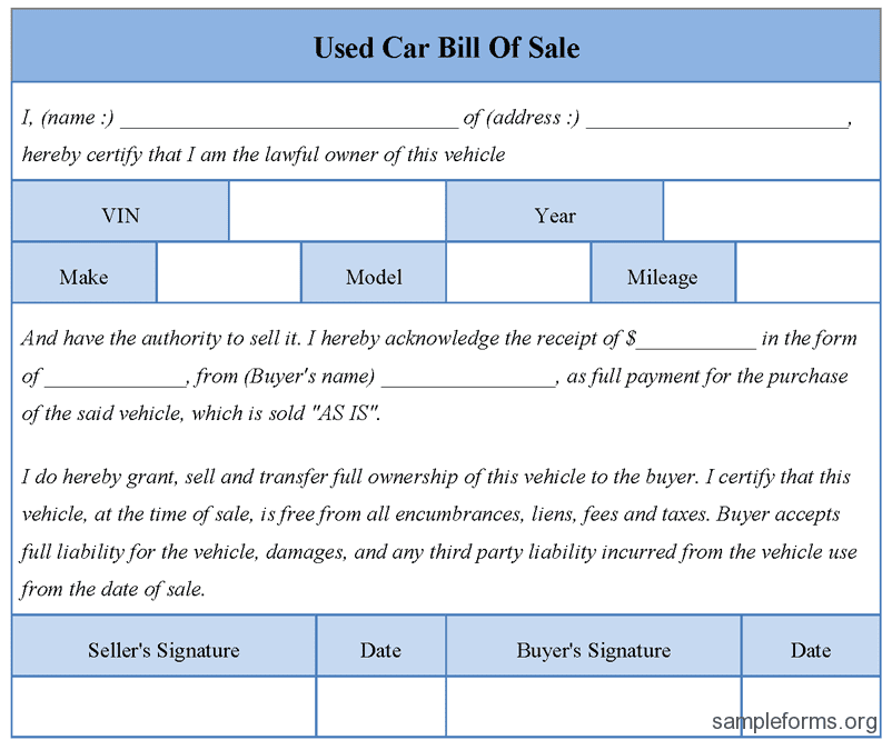 Free Used Car Bill Of Sale Template Ontario And Bill Of Sale For Used Car