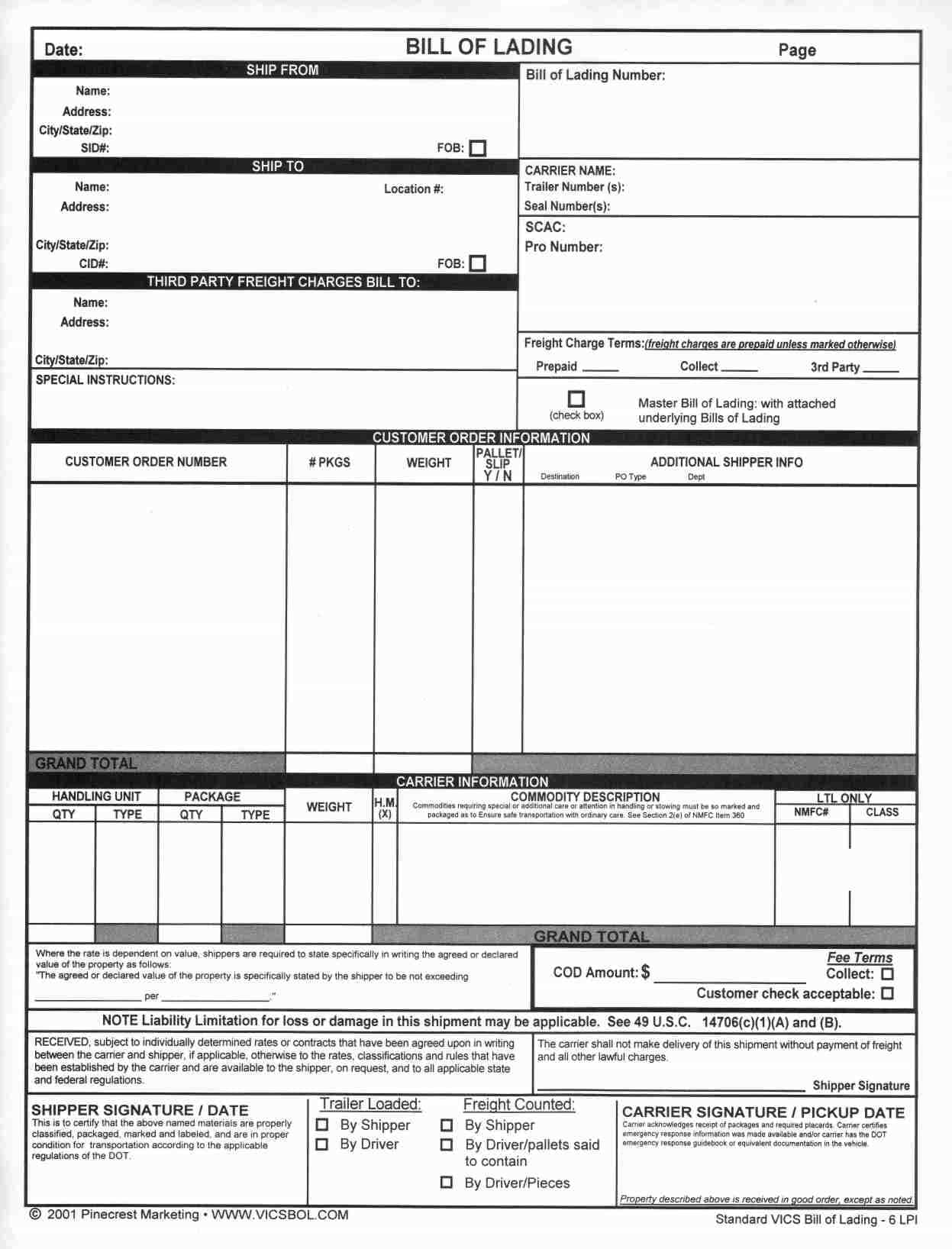 House Bill Of Lading Form And Simple Bill Of Lading Template