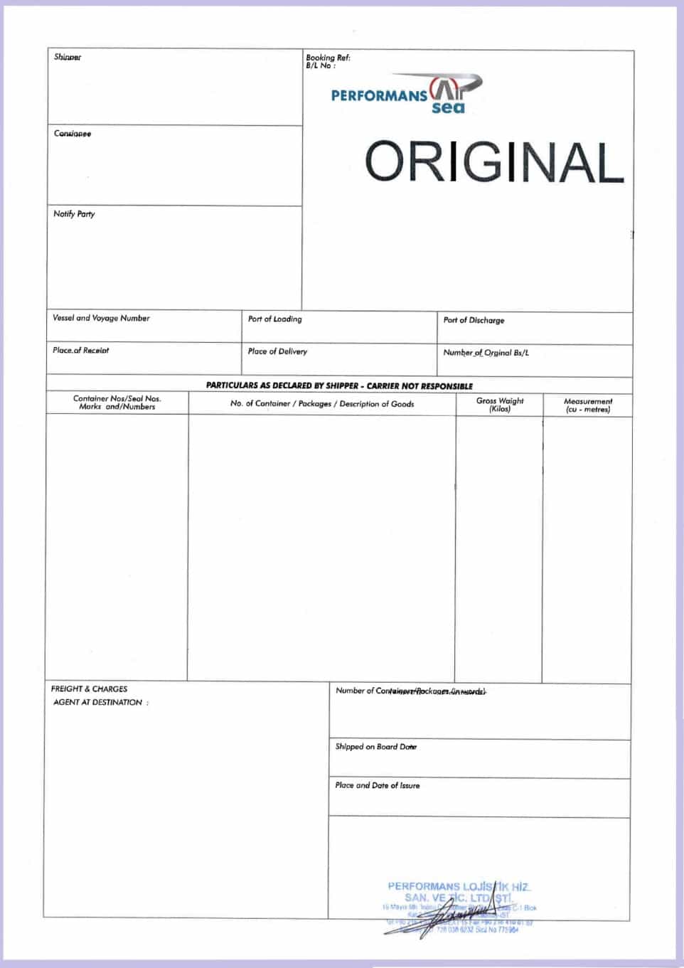 House Bill Of Lading Format And Free Bill Lading Forms Excel