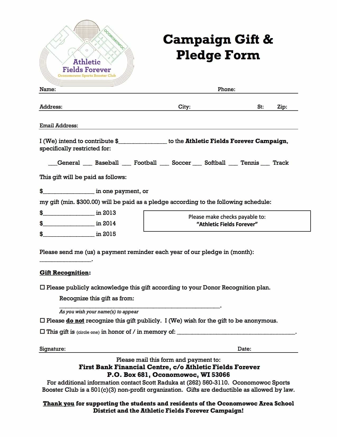 Pledge Form Template Pdf And Pledge Cards For Fundraising