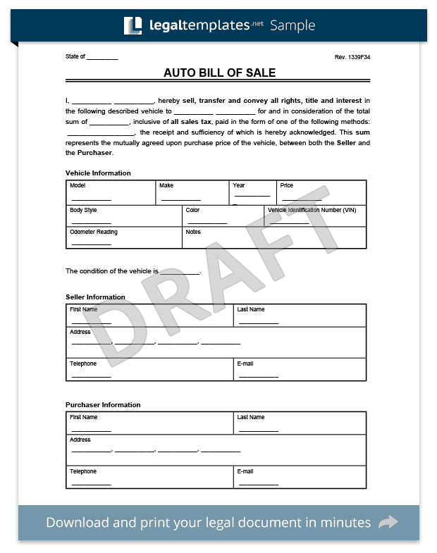 Private Vehicle Bill Of Sale Template And Private Bill Of Sale For Car Template