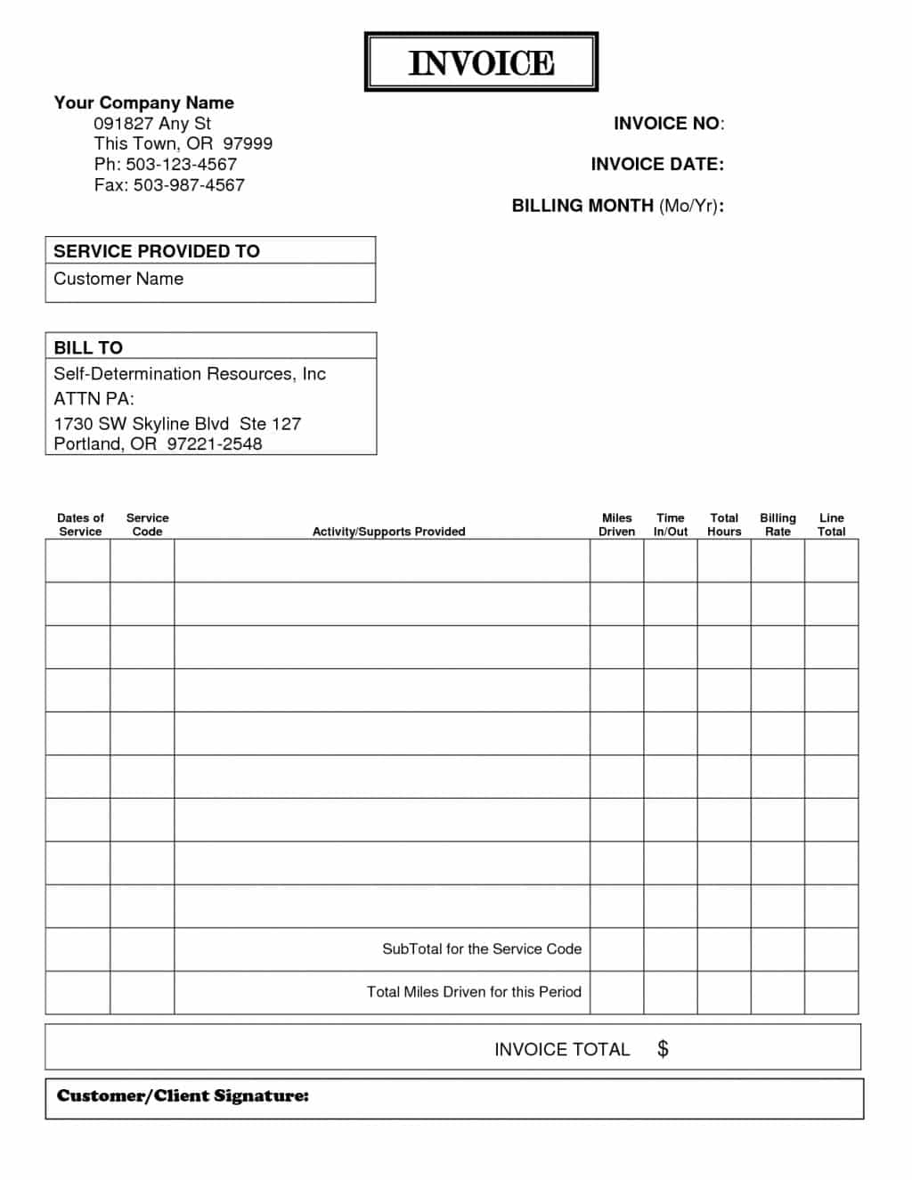 Professional Service Invoice Template And Service Invoice Template Excel 2007