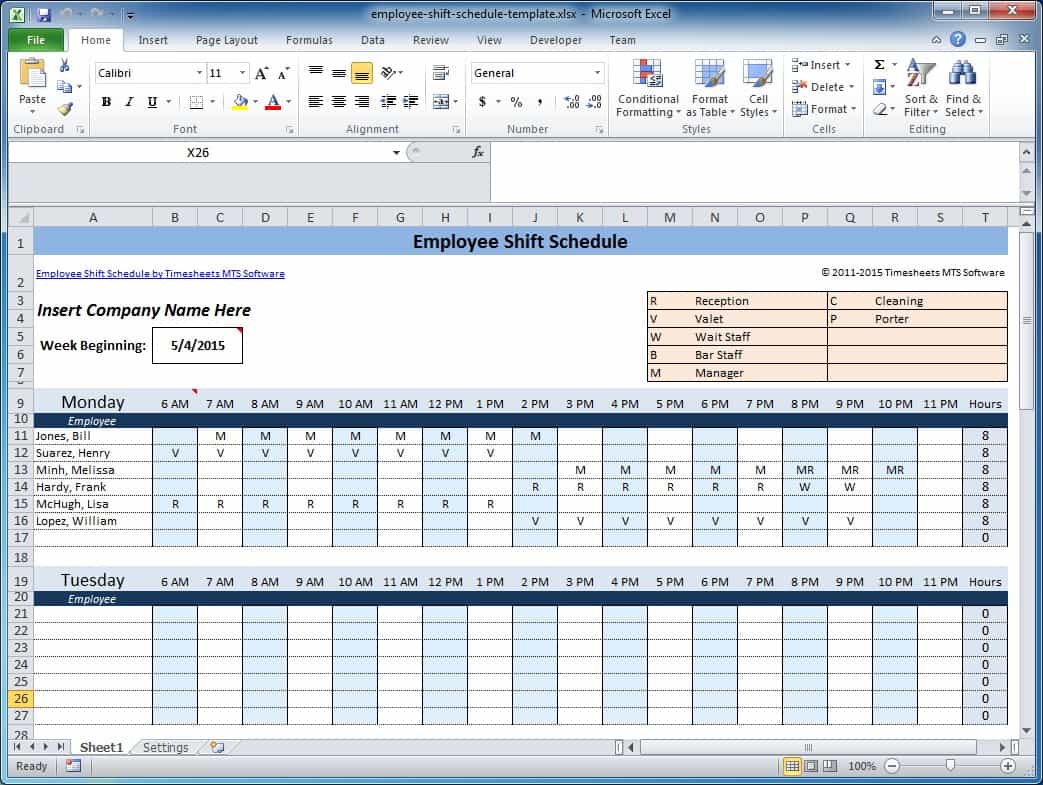 Project Scheduling Excel Template And Free Weekly Employee Work Schedule Template