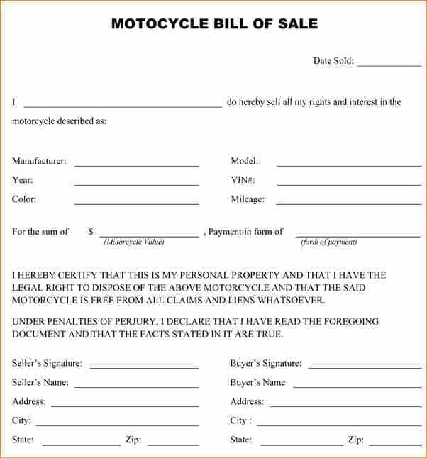 Template For Bill Of Sale For Motorcycle And Bill Of Sale Pdf