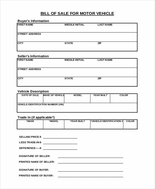 Used Car Bill Of Sale Template Pdf And Printable Bill Of Sale