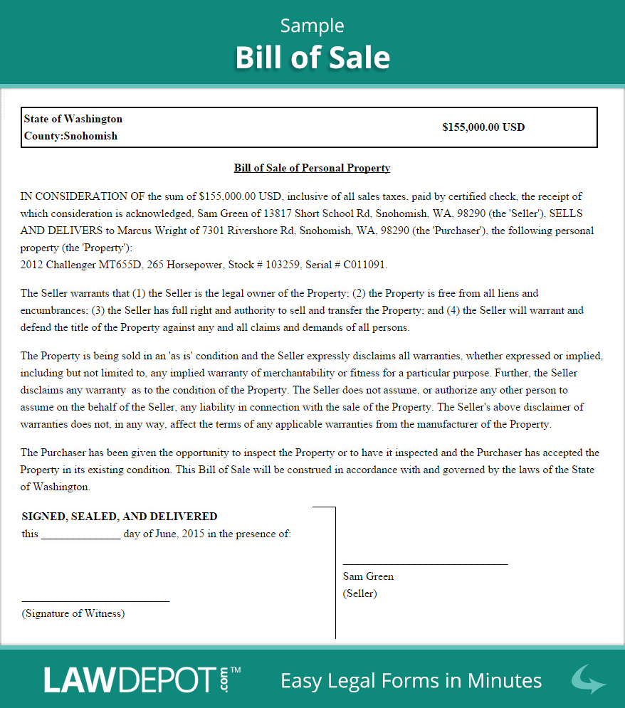 Wa State Bill Of Sale Template And Bill Of Sale Pdf