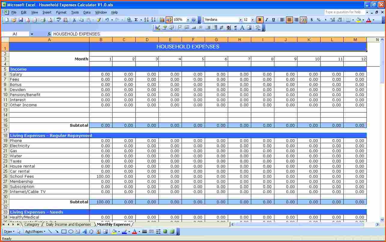 Excel Template Expenses And Income And Excel Budget Template Personal