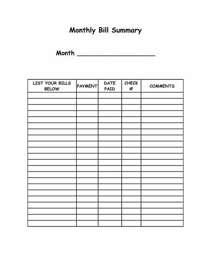 Free Monthly Bill Template And Monthly Bill Template Free Printable