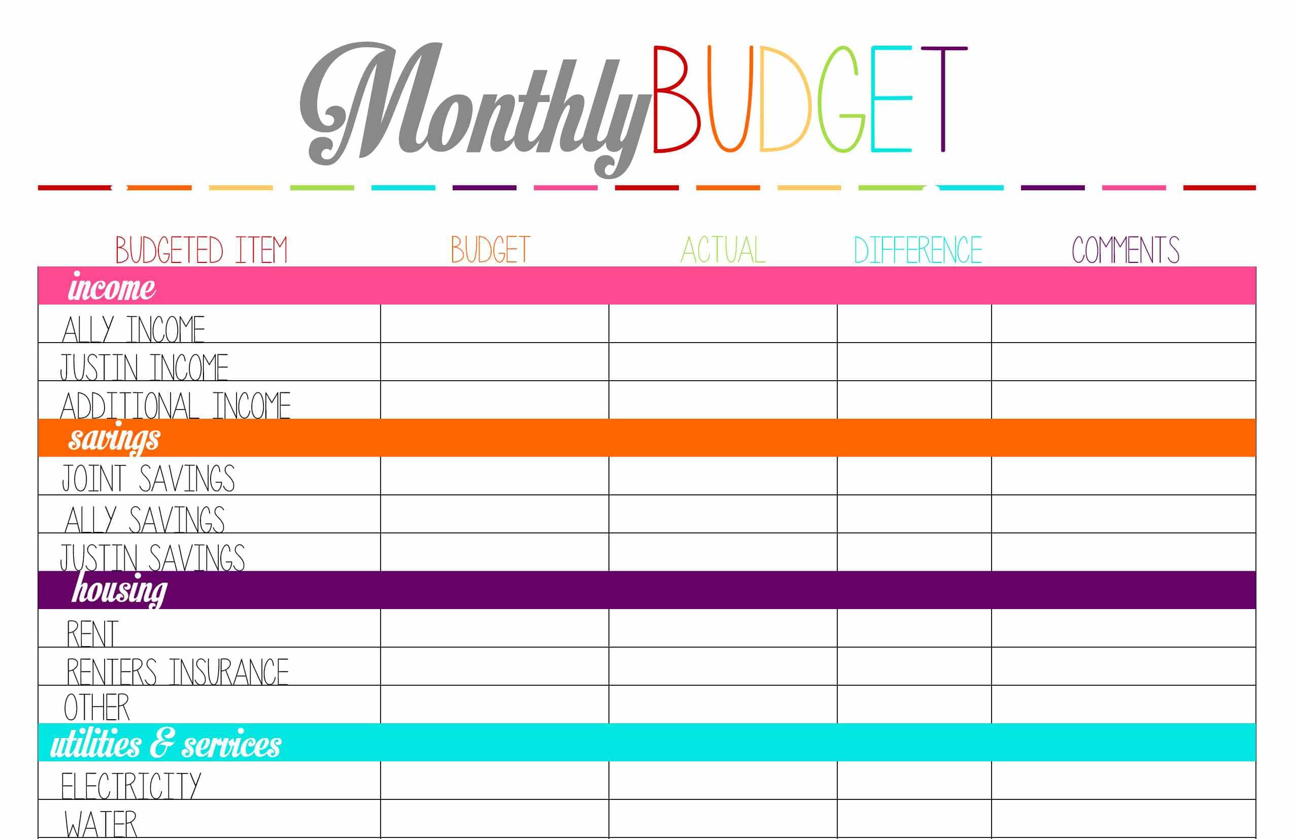 Free Monthly Expenses Excel Template And Free Printable Monthly Bill Payment Template