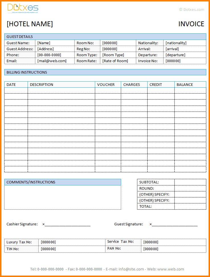 Hotel Bill Invoice Format In Word And Free Printable Invoice Templates