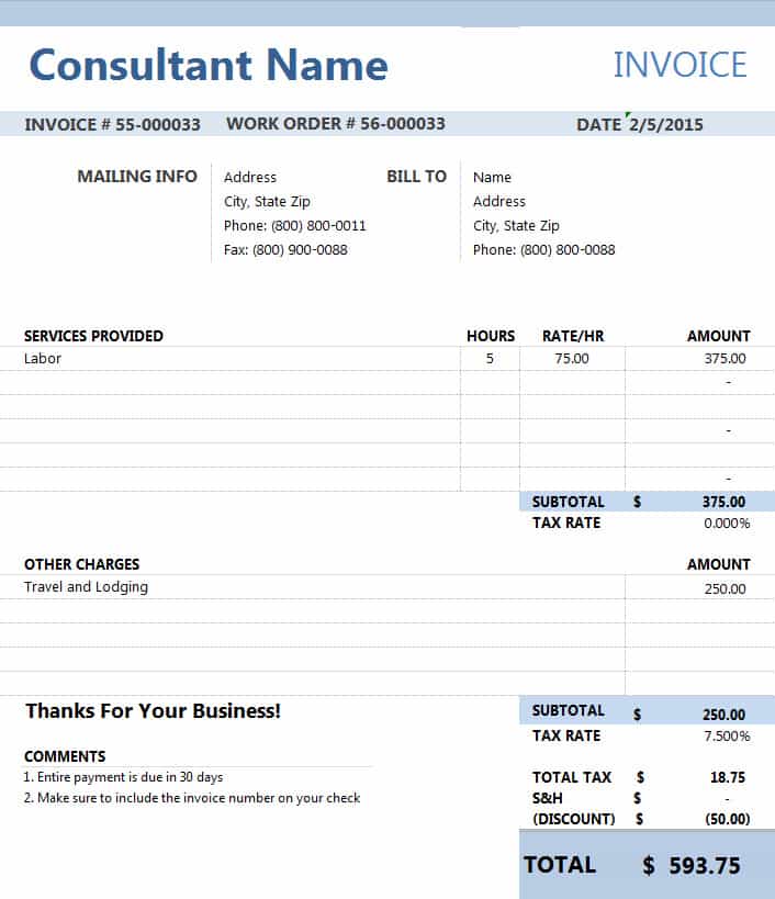 Invoice Consulting Services Template And Consultant Billing Invoice Template Excel