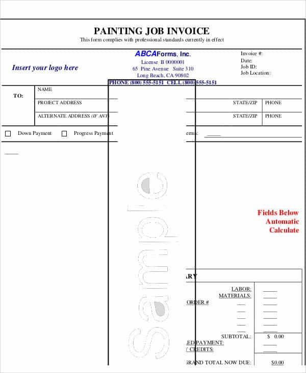 Sample Invoice For Painting Services And Invoice For A Painting Job