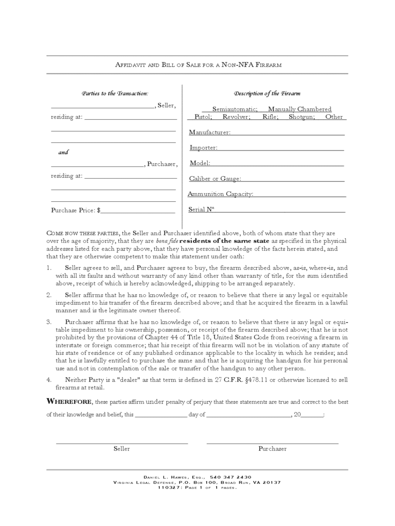 Virginia Gun Bill Of Sale Template And Bill Of Sale Example