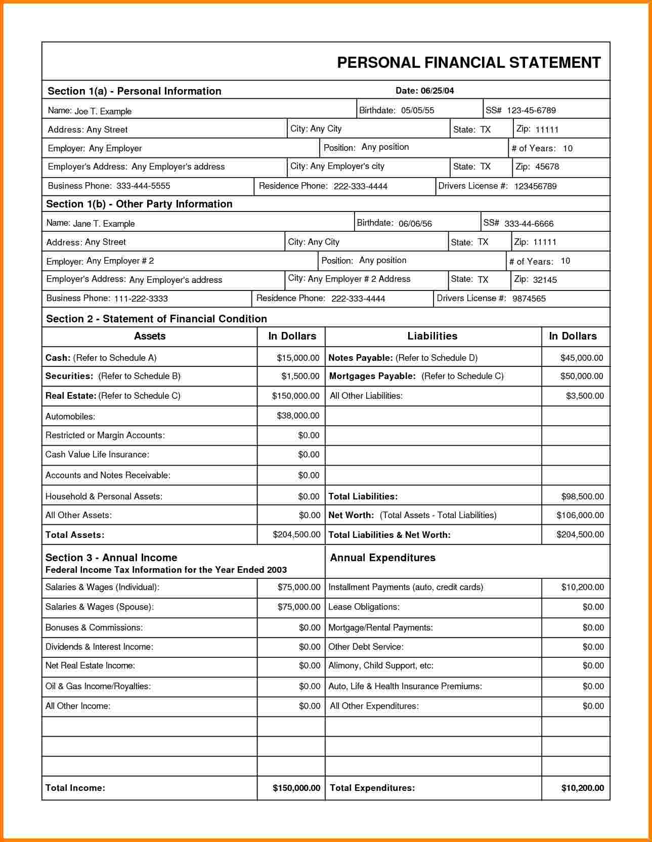 Blank Business Financial Statement Forms And Financial Statement Sample Pdf