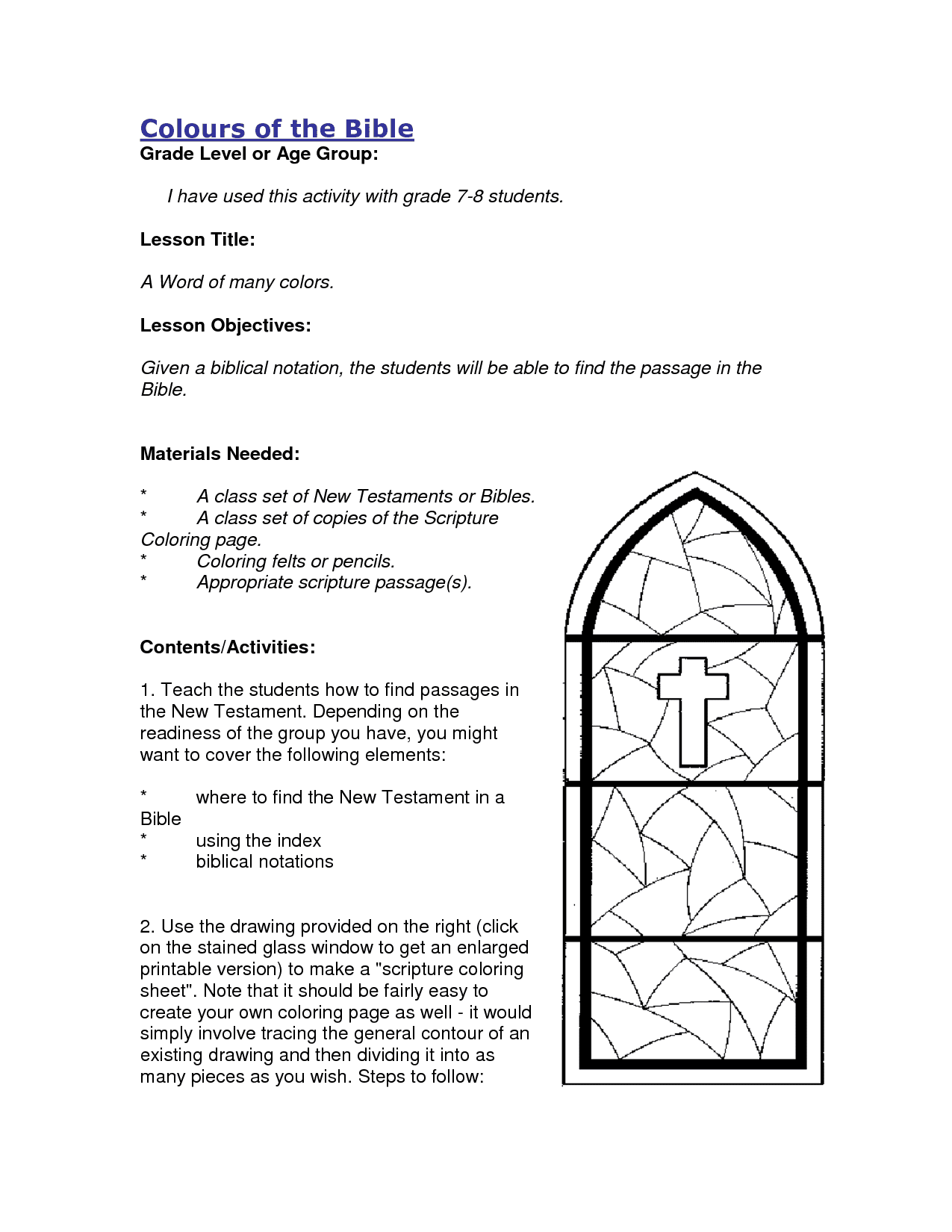 Free Printable Bible Activity Sheets And Free Printable Sunday School Coloring Pages