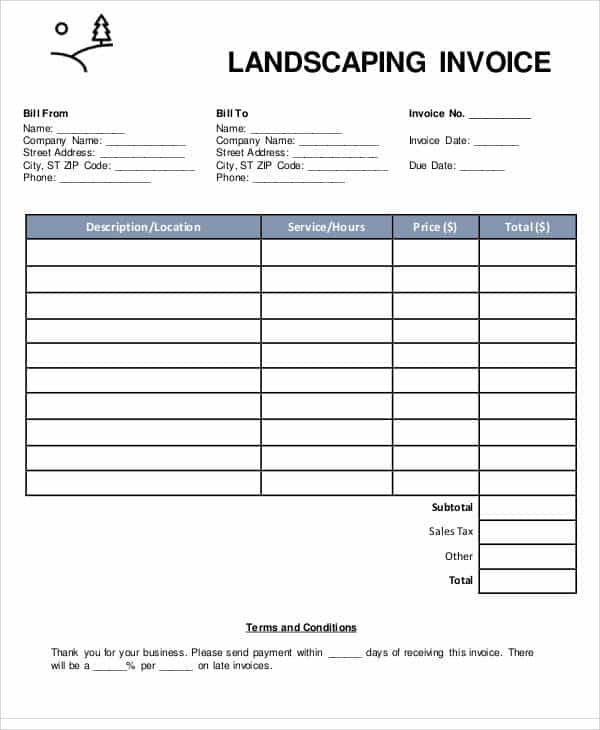 Landscaping Estimate Form Excel Free And Customizable Invoice Template