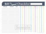 Bill list template and printable bill pay checklist