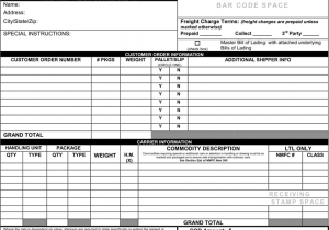 Bill Of Lading Sample Format Document Sample And Bill Of Lading Template Word