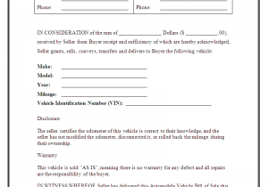 Bill Of Sale Agreement Template And Car Sale Agreement Word Doc