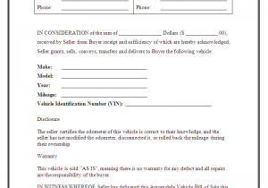Bill Of Sale For Car Template Free And Bill Of Sale For Car As Is Template