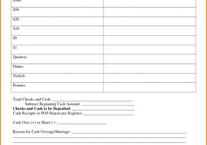 Cash Register Balance Sheet Template And Closing Cash Register Sheet
