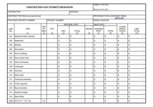 Construction Estimate Spreadsheet and Residential Construction Cost Estimate Spreadsheet