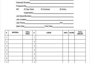 Construction Estimate Template Word And Construction Estimate Form Template Free