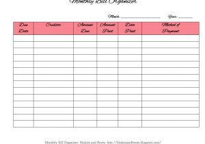 Free Bill Organizer Template Excel And Free Printable Payment Log