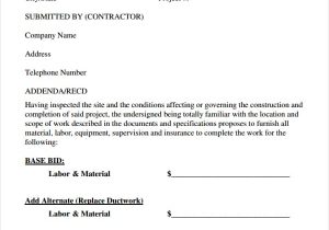 Free Printable Contractor Bid Forms And Construction Bid Proposal Template Downloadable