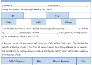 Sample bill of sale for car as is and sample bill of sale for car maryland