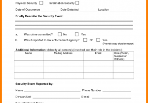 Security Incident Report Form Sample And Free Security Incident Report Form Template