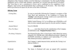 Term Sheet Template For Acquisition And Sample Contract Term Sheet
