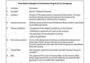 Term Sheet Template For Angel Investment And Contract Term Sheet Template
