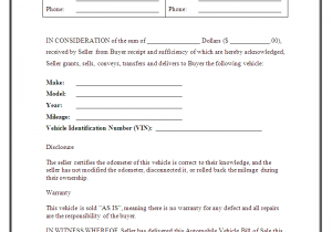 Vehicle Bill Of Sale Template Fillable Pdf And Printable Bill Of Sale For Car