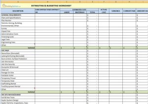 construction estimating spreadsheet sample